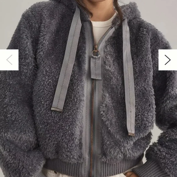 Pilcro Gray Teddy Jacket with Hood - Picture 1 of 5